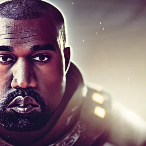 Image similar to Portrait of Kanye West as the emperor of humanity from warhammer 40k in Gears of War, splash art, movie still, cinematic lighting, dramatic, octane render, long lens, shallow depth of field, bokeh, anamorphic lens flare, 8k, hyper detailed, 35mm film grain