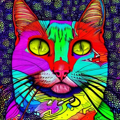 Image similar to psychedelic cat drawing, colorful, psychedelic, highly detailed