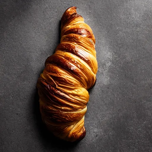 Image similar to a photo of a croc shoe in the style of a croissant, product photo, food photography