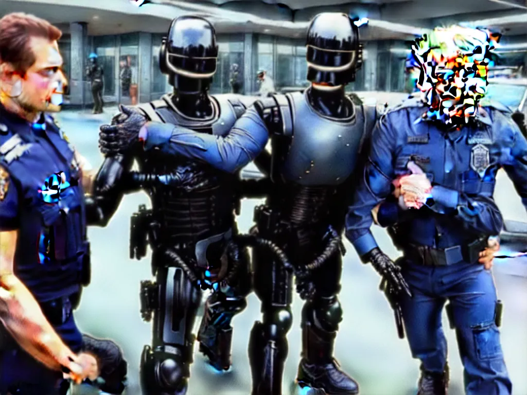 Image similar to robocop arresting donald trump