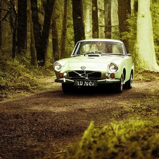 Image similar to volvo p 1 8 0 0 in the dark forest, photo