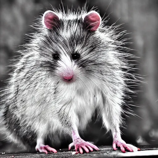 Prompt: fuzzy cute white messy fur rat hdr photography award winning