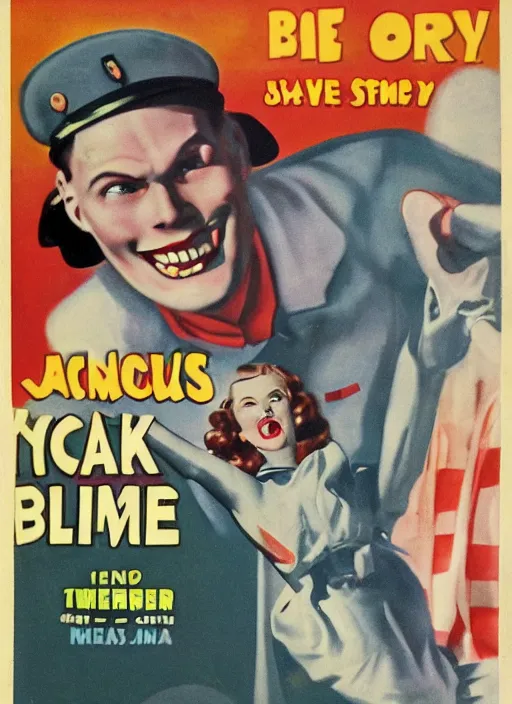 Image similar to creepy Jerma985 with a scary comically large smile, 1940s scare tactic propaganda art