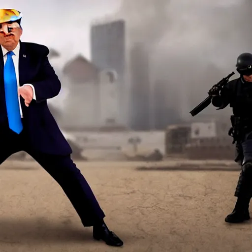 Image similar to Donald Trump as an action hero fighting off commies, 4k