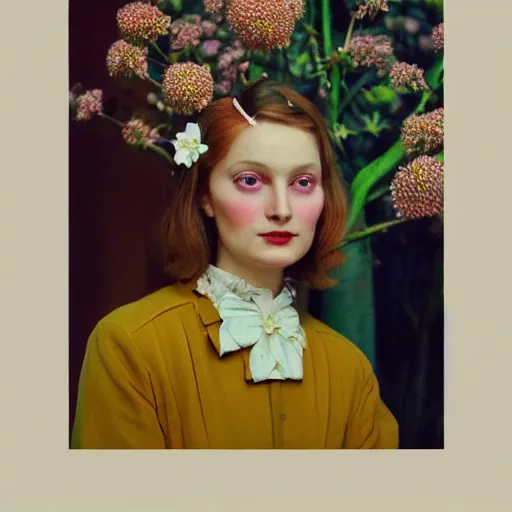 Image similar to a lot of flowers morphing in a beautiful girls face, film still by wes anderson, depicted by balthus, limited color palette, very intricate, art nouveau, highly detailed, lights by hopper, soft pastel colors, minimalist