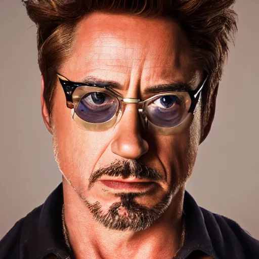 Prompt: photograph portrait of Robert Downey Jr, intricate detail, sigma 85mm f/1.4, 4k, depth of field, high resolution, 4k, 8k, hd