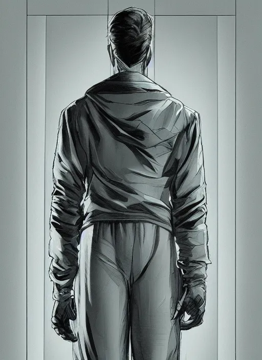 Prompt: aesthetic digital illustration of a solitary mischievous young man standing in an empty white room by brian bolland, rachel birkett, alex ross, and neal adams | sinister, dangerous, character concept, concept art, unreal engine, finalrender, centered, deviantart, artgerm