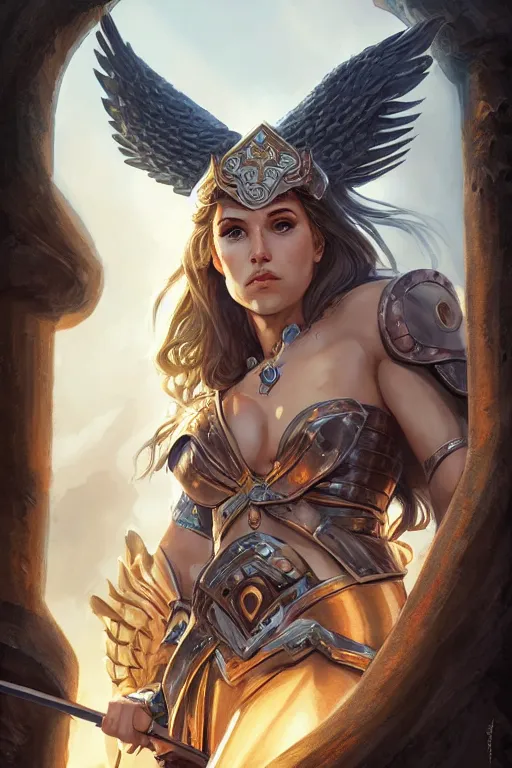 Image similar to amazon valkyrie athena, d & d, fantasy, portrait, highly detailed, headshot, digital painting, trending on artstation, concept art, sharp focus, illustration, art by artgerm and greg rutkowski and magali villeneuve