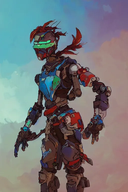 Image similar to combination suit armor aloy horizon forbidden west horizon zero dawn robot ninja mask helmet backpack tribal, art gta 5 comics, official fanart behance hd artstation by jesper ejsing, by rhads, makoto shinkai and lois van baarle, ilya kuvshinov, ossdraws radiating a glowing aura cgi rtx 2 0 2 2