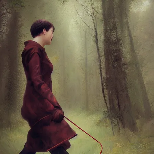 Image similar to supreme court justice elena kagan going for a walk in the woods, digital art by ruan jia and mandy jurgens and artgerm, highly detailed, trending on artstation, award winning