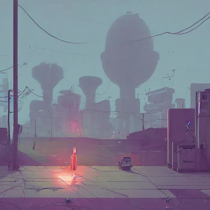 Image similar to a scene from serial experiments lain, by simon stalenhag