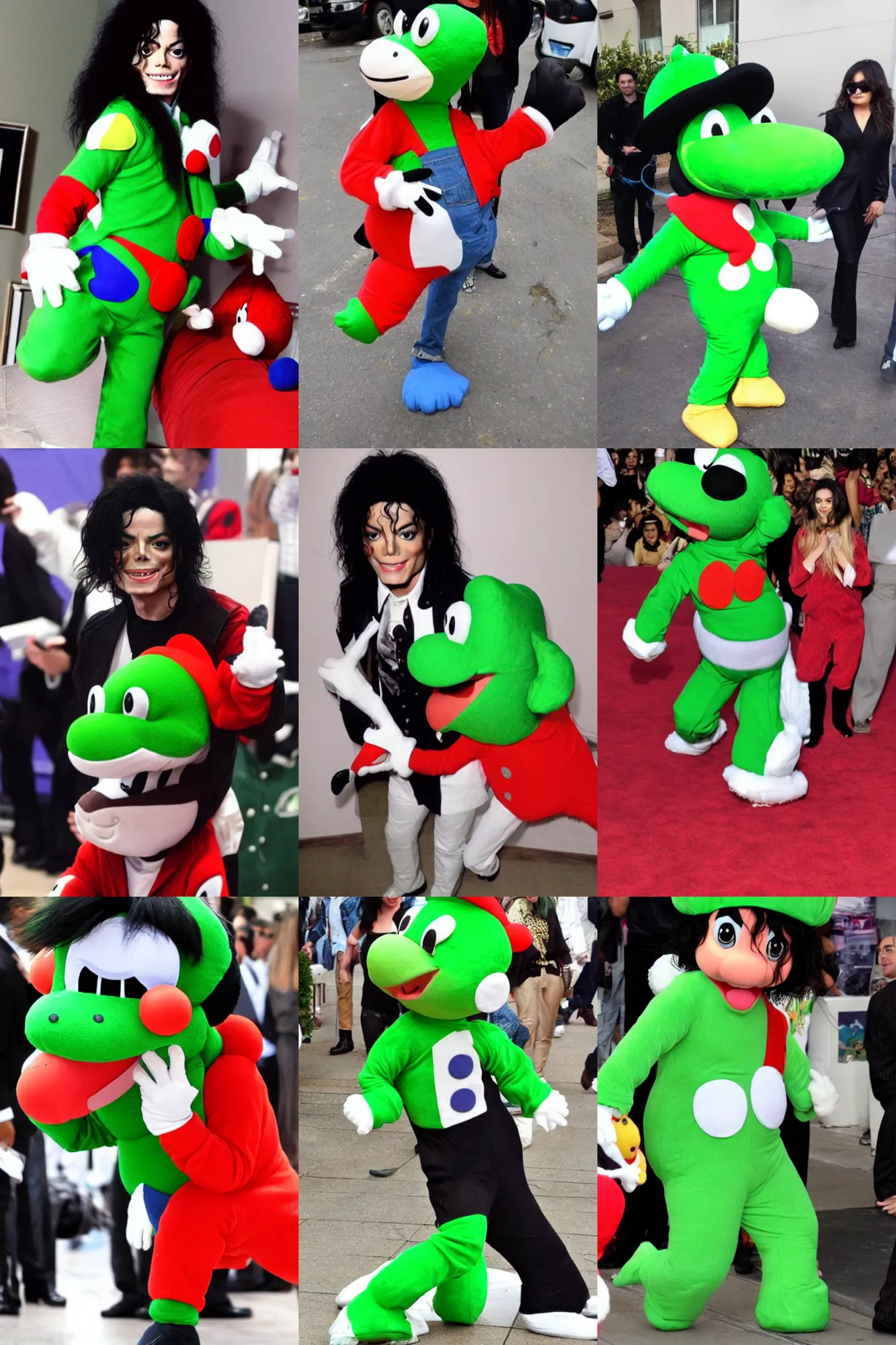 Prompt: michael jackson dressed in a yoshi suit as yoshi