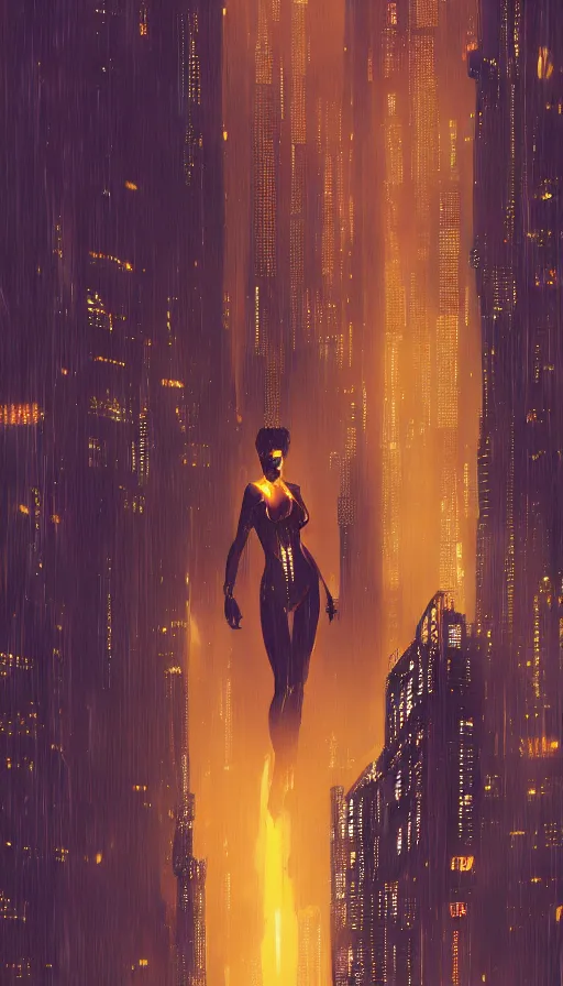 Image similar to a beautiful young Black woman, cyberpunk, Blade Runner city background, highly detailed, artstation, illustration, art by Gustav Klimt