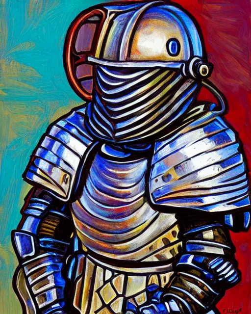 Image similar to a armored knight, wearing headphone by erin hanson