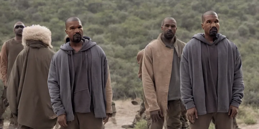 Prompt: Jamie Foxx as Kanye West in 'YE' (2023), movie still frame