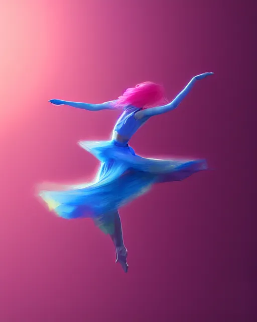 Prompt: color pigments spread out in air, look like someone is dancing, dream, by maureen maryka concept art, unreal 5, trending on artstation