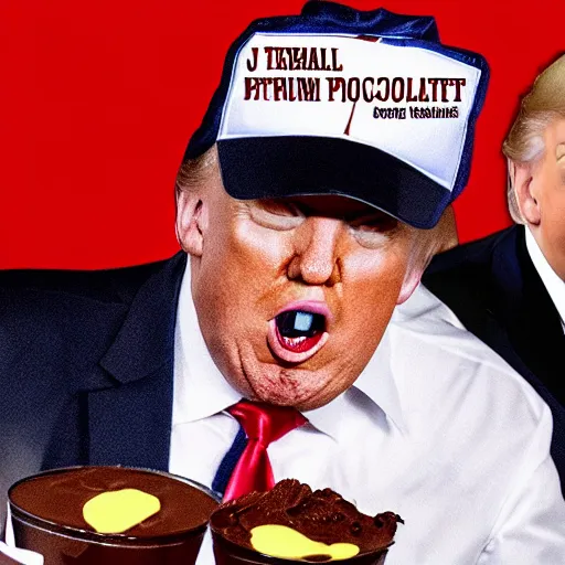 Image similar to donald j. trump projectile vomiting chocolate pudding onto liberals