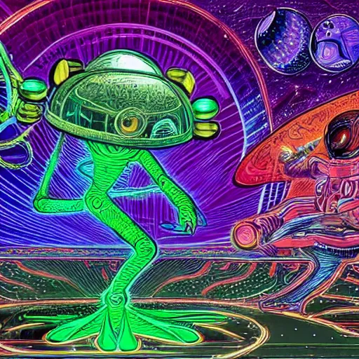 Image similar to an alien battle in space, epic, intricate, ultra detailed, intricate, 8 k, neon colors, in the style of mark cooper