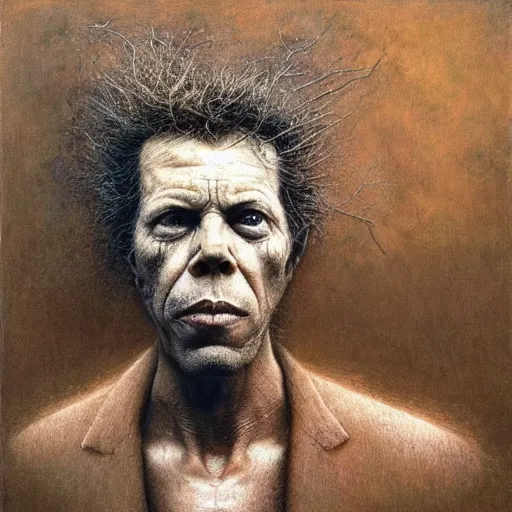 Image similar to tom waits by beksinski