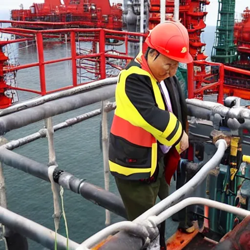 Image similar to xi jinping working on oil platform, wearing hardhat