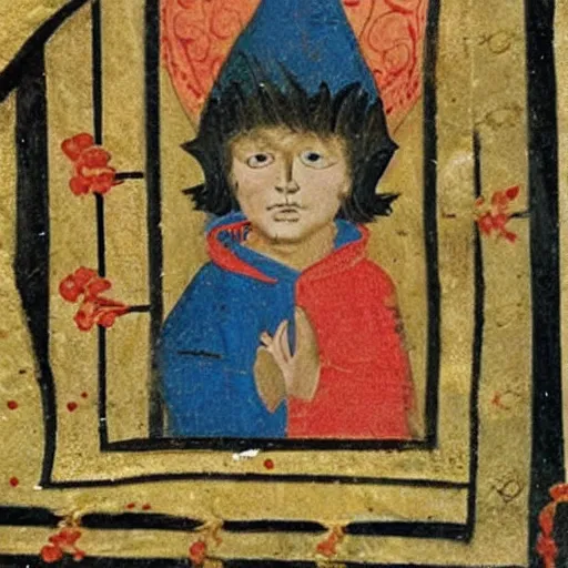 Prompt: medieval manuscript art of baby elvis presley