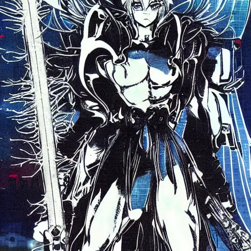 Image similar to Jack Frost from the Shin Megami Tensei series, drawn by Yoji Shinkawa, highly detailed