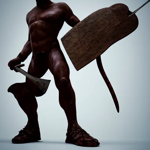 Image similar to a minotaur warrior is holding an axe, fantasy, illustration, concept art, natural light, cinema 4d render