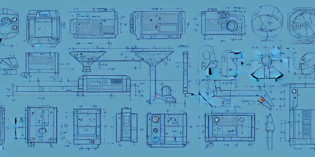 Prompt: blueprint for meme generation process, seriosly, complex geometry, detailed, artstation, 8 k, sci - fi, pastel colors, props, panel, concept, simon stalenhag, blueprint, items and gadget, big medium small, blueprint, vintage