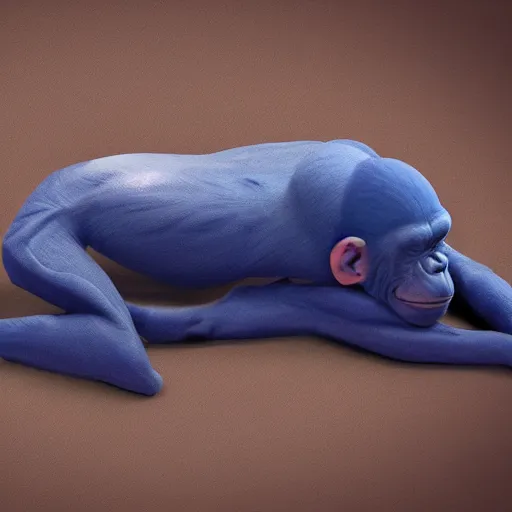 Image similar to a blue chimp is lying on his back, looking at the stars, 4 k, photo, beautiful, trending on artstation