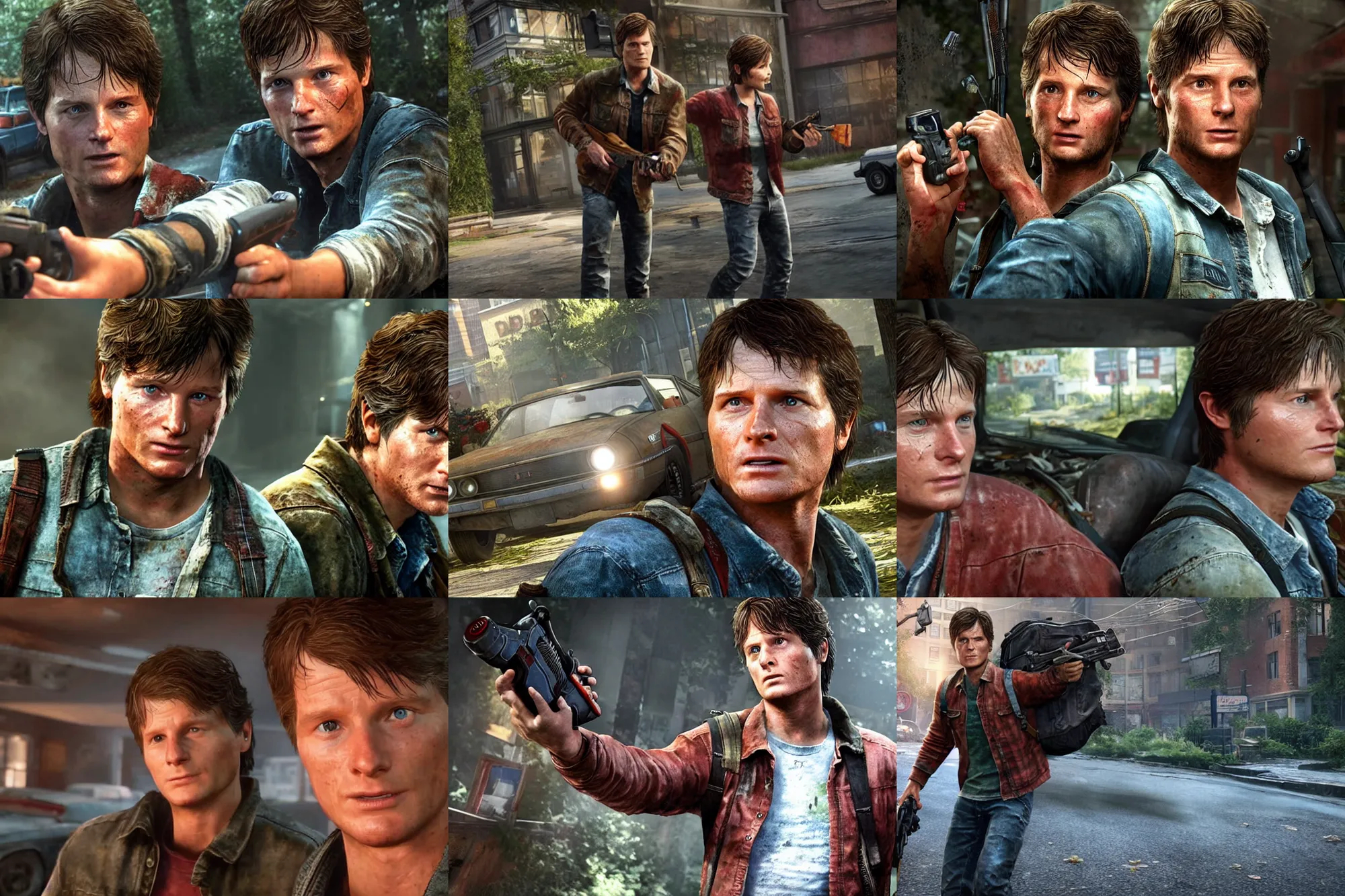 Prompt: a screenshot of marty mcfly in the video game the last of us. 3 d rendering. unreal engine. amazing likeness. very detailed. cartoon caricature.