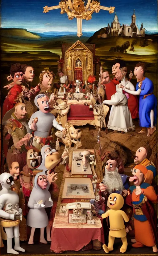 Image similar to god saves the queen, claymation, epic, ( ( renaissance painting ) ), in the style of wallace and gromit