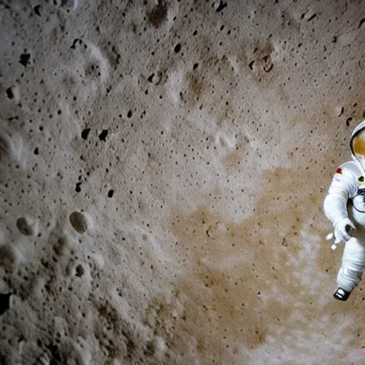 Prompt: astronaut inside a lunar cave discovers the recipe for the world's fluffiest bread written on a wall, etching, rough