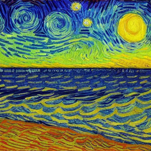 Prompt: sunset over the ocean, Van Gogh style