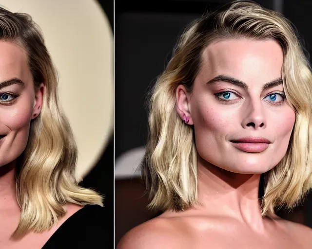 Image similar to a photo of margot robbie doing a silly face, hyper realistic face, beautiful eyes, cinematic, long shot, hyper detailed, 8 5 mm photograph, 8 k resolution, film still, sharp lens, wide lens