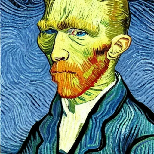 Image similar to handsome squidward portrait, van gogh art style, chad