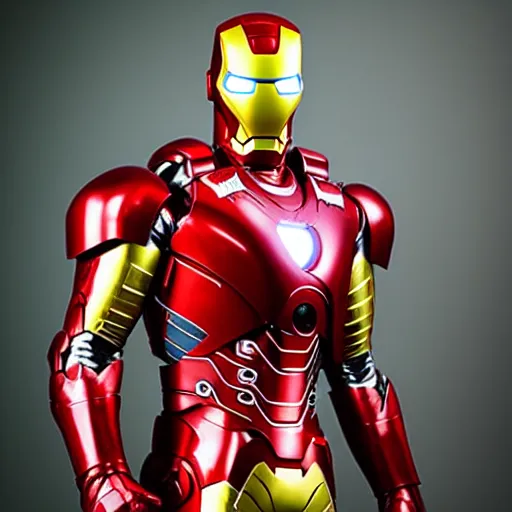 Image similar to “Elmo dressed as Iron Man, portrait, realistic, 50 mm lens, medium shot, dramatic studio lighting, cinematic, black background, realistic photo”