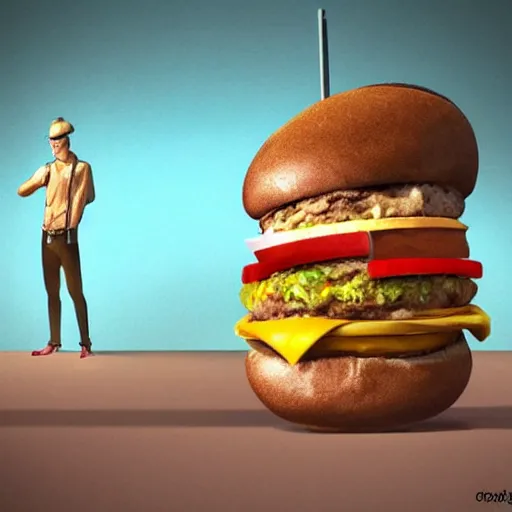 Image similar to a very tall burger, tall, hamburger, illustration, concept art, fantasy, ultra realistic