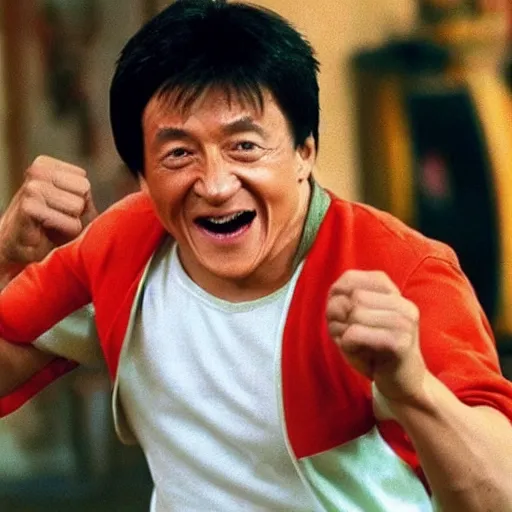 Image similar to jackie chan as a pikachu, the pikachu has the face of jackie chan