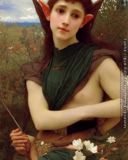 Image similar to a beautiful elf princess by Edgar Maxence and William-Adolphe Bouguereau