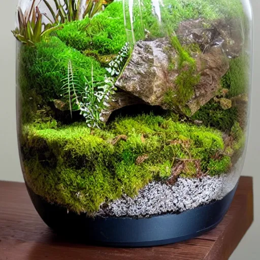 Image similar to moss terrarium with a waterfall