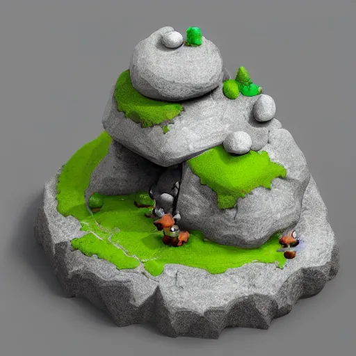 Image similar to isometric 3 d chubby cute rocks, smoth 3 d illustration, cinematic matte painting, soft render, servando lupini, handpaint texture, blender, 3 dcoat