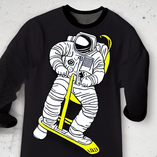 Prompt: astronaut skateboarding, graphic tees, line art