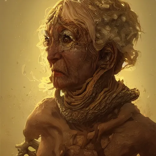 Prompt: old crone, rotted teeth, offering putrid worm, full body, mystical, volumetric lighting, super detailed intricate, in the style of Filipe Pagliuso on Artstation