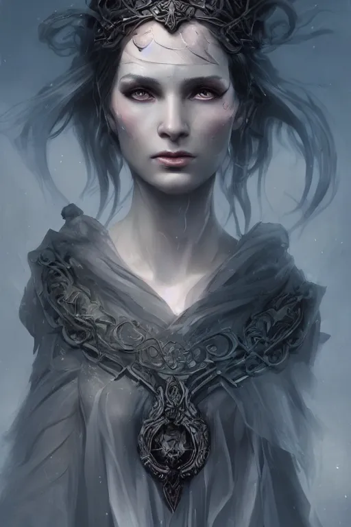 Image similar to goddess of death, character art portrait, official media, illustrated by charlie bowater, ilya kushinov, and wlop, extremely detailed, 8 k, trending on artstation, cinematic lighting, beautiful,