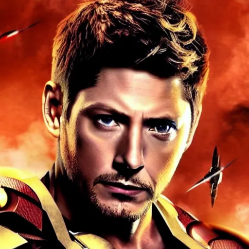 Image similar to jensen ackles as iron man, full body photo, detailed face