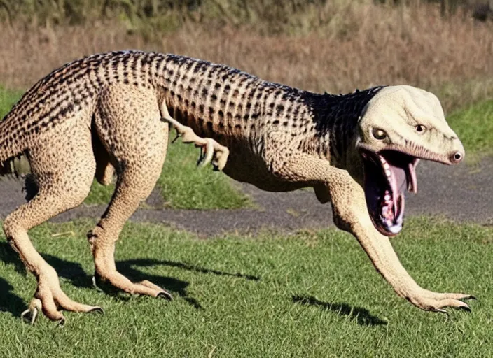 Image similar to photo of a hybrid between a velociraptor and a dog