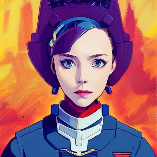 Image similar to a portrait of a stunning beautiful elite elizabeth olsen gundam pilot, with an intricate, detailed, urban inspired hiphop afro futuristic helmet, vector behance hd jesper ejsing, rhads, makoto shinkai, lois van baarle, ilya kuvshinov, rossdraws, hd, 3 2 k, ilya kuvshinov, gustav klimt