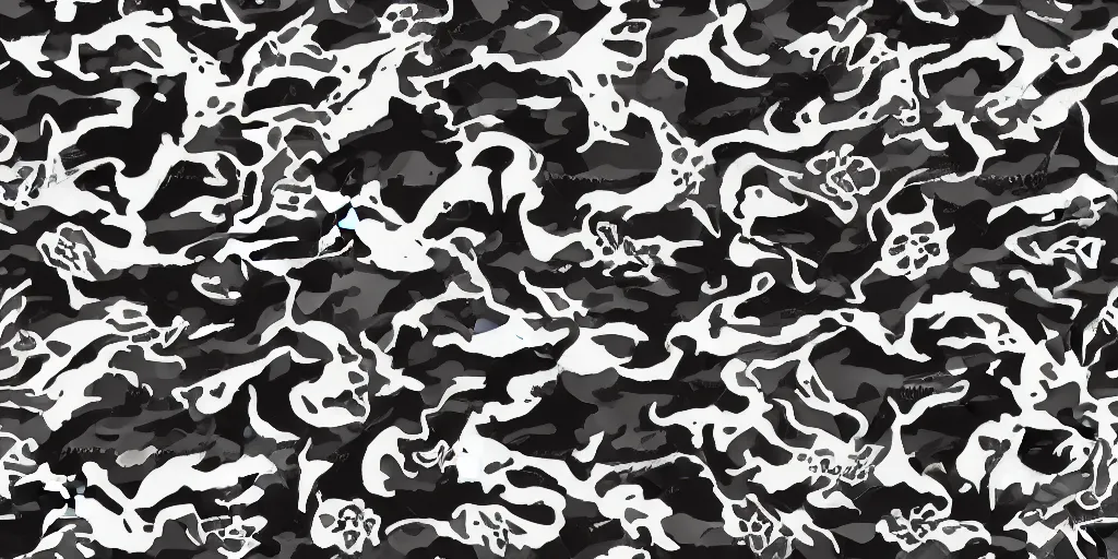 Prompt: seamless detailed camo pattern with western dragon, artstation