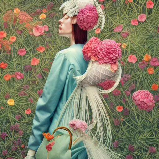 Image similar to pretty baby with botanical : : by martine johanna and simon stalenhag and chie yoshii and casey weldon and wlop : : ornate, dynamic, particulate, rich colors, intricate, elegant, highly detailed, vogue, harper's bazaar art, fashion magazine, smooth, sharp focus, 8 k, octane render