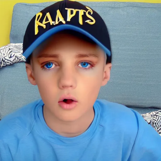 Prompt: an in-game screenshot of blonde hair blue eyed boy in rap music video